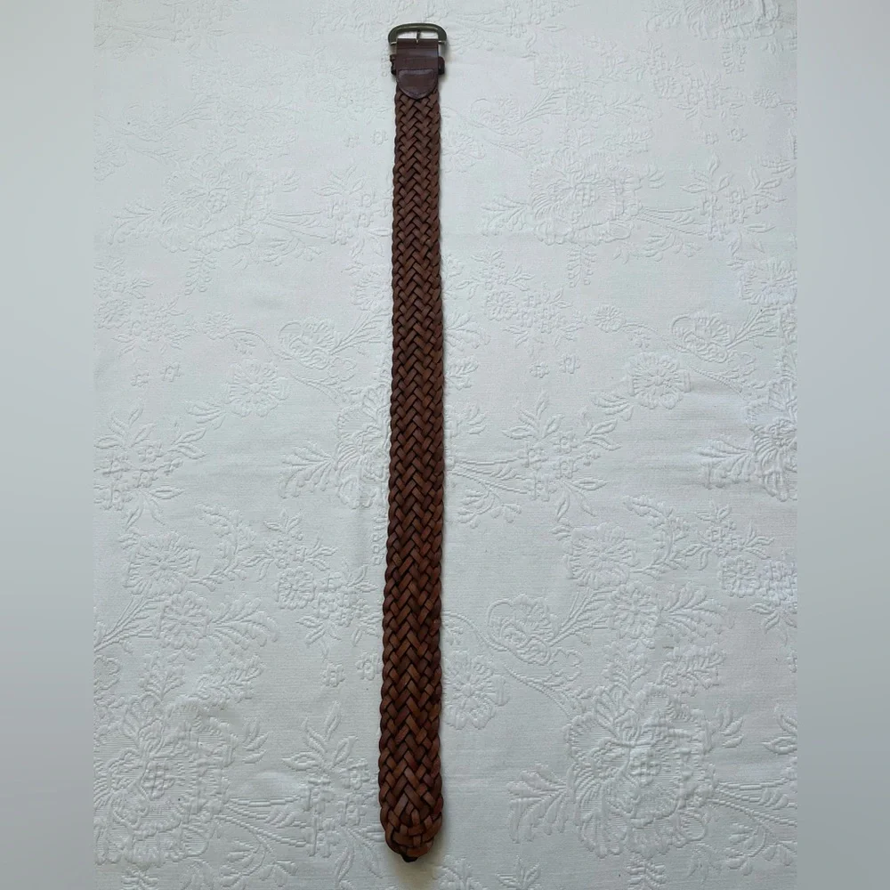 Vintage TALBOTS Women’s Braided Woven Brown Genuine Leather MEDIUM Belt